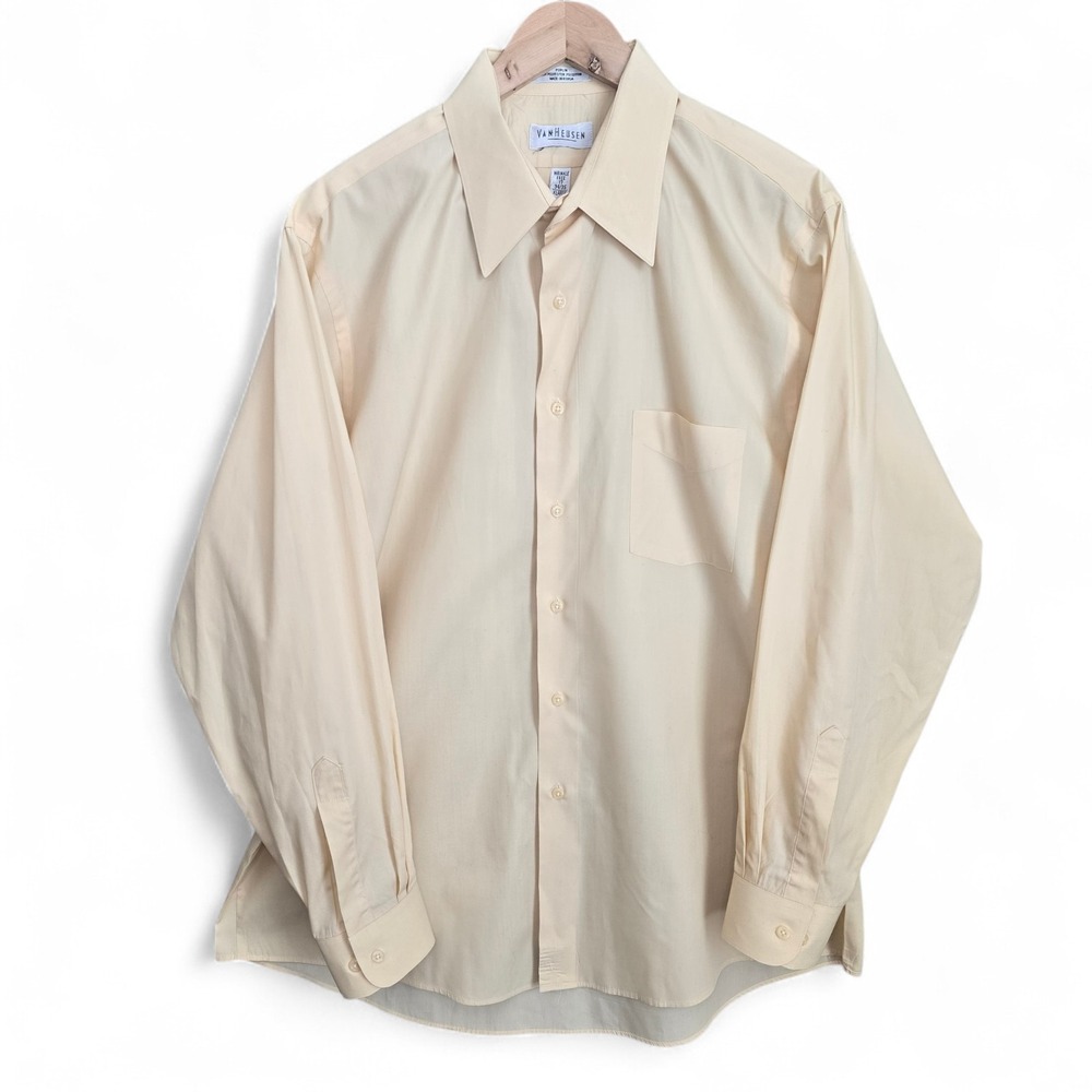 Van Heusen Dress Shirt Mens 17 34/35 XL Yellow Button Poplin Wrinkle Free